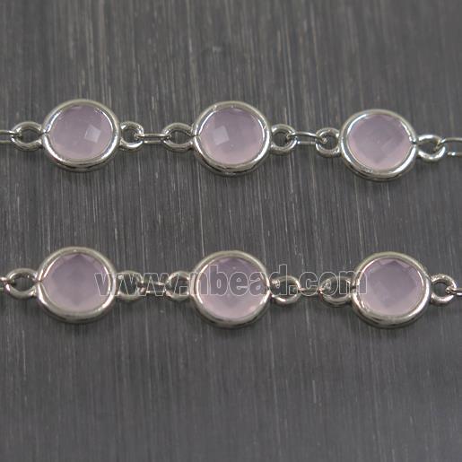 copper chain with pink Chinese crystal glass, platinum plated