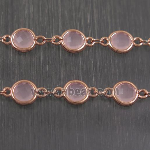 copper chain with pink Chinese crystal glass, rose gold