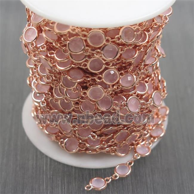 copper chain with pink Chinese crystal glass, rose gold