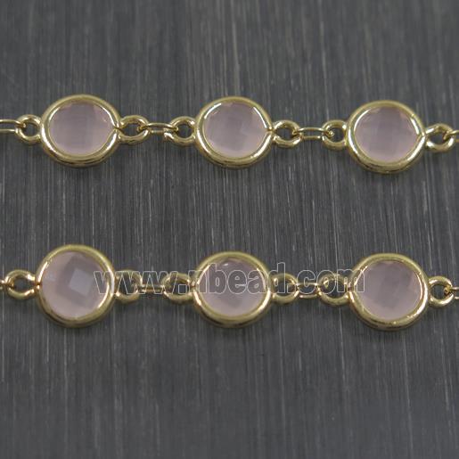 copper chain with pink Chinese crystal glass, gold plated