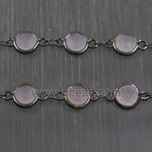 copper chain with pink Chinese crystal glass, black plated