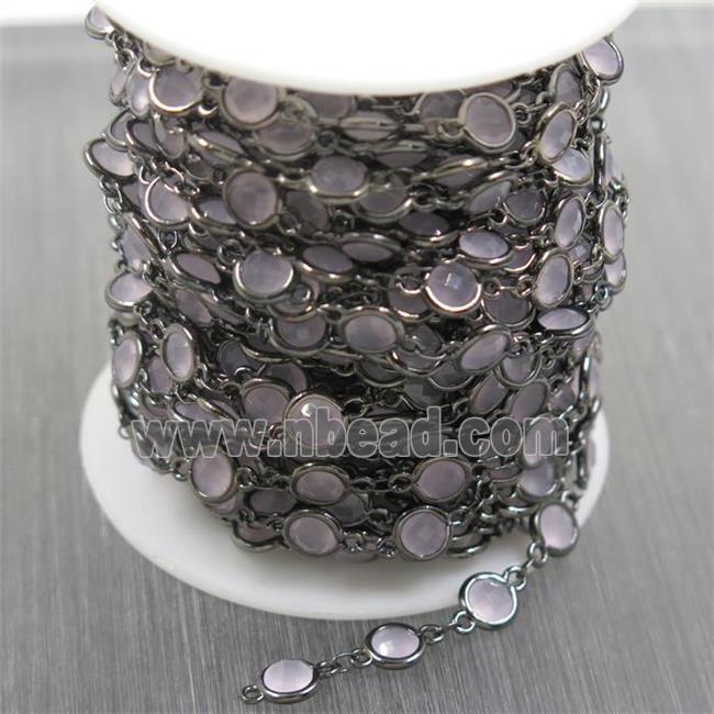 copper chain with pink Chinese crystal glass, black plated