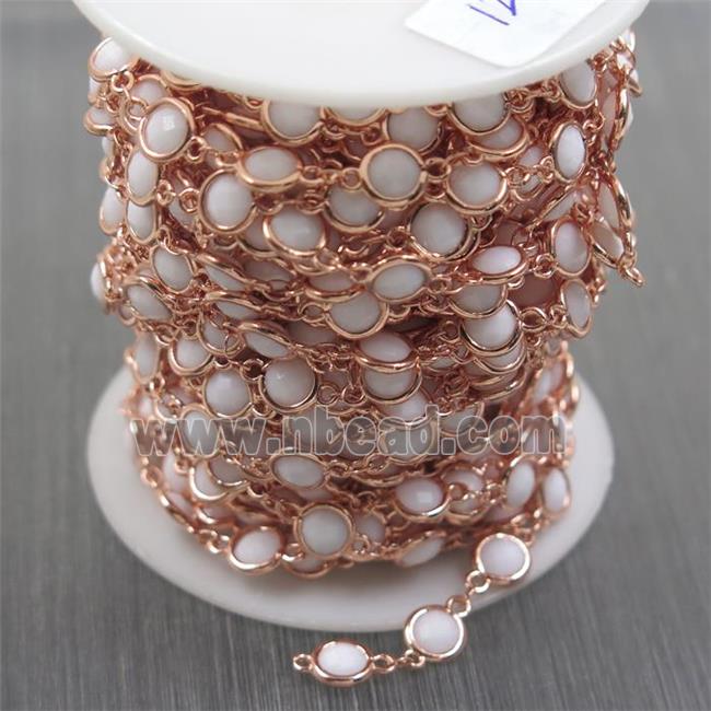 copper chain with white Chinese crystal glass, rose gold