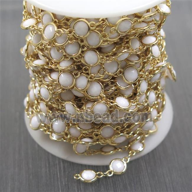 copper chain with white Chinese crystal glass, gold plated