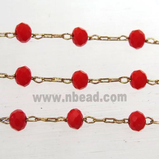 copper chain with red Chinese crystal glass bead