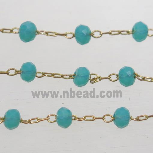 copper chain with green Chinese crystal glass bead