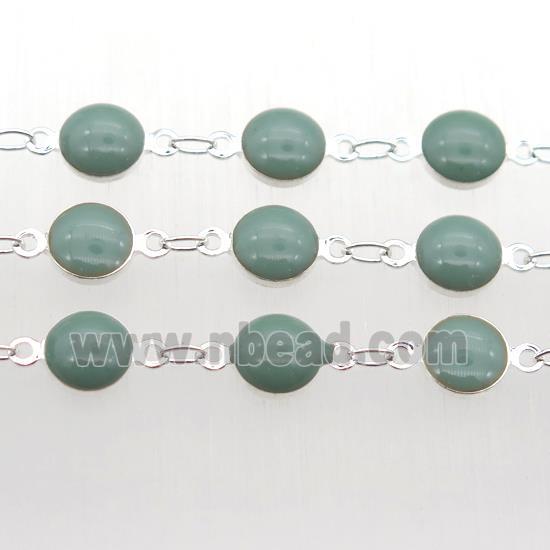 green Porcelain Glass Chain, silver plated