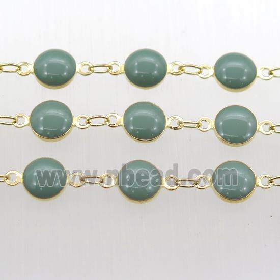 green Porcelain Glass Chain, gold plated