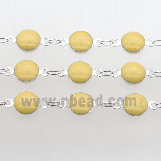 yellow Porcelain Glass Chain, silver plated