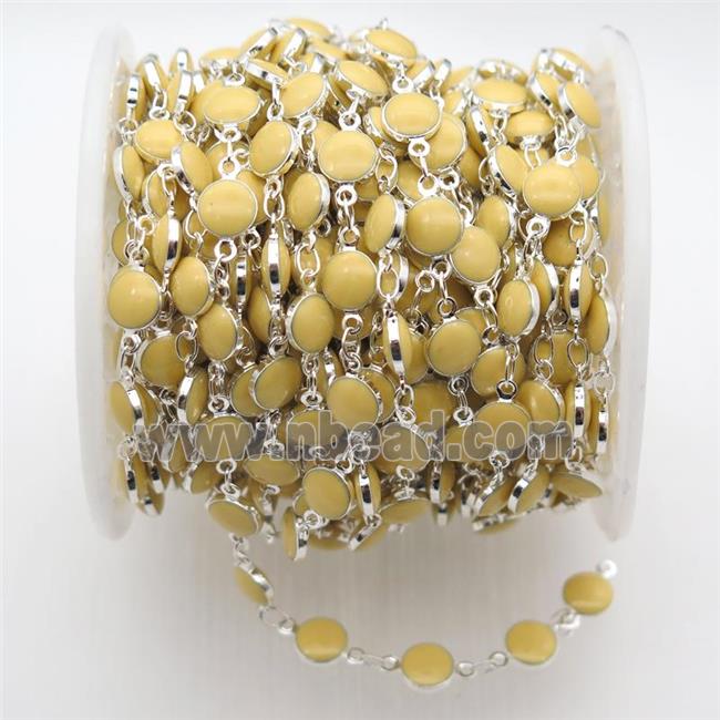 yellow Porcelain Glass Chain, silver plated