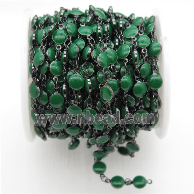 green Porcelain Glass Chain, black plated