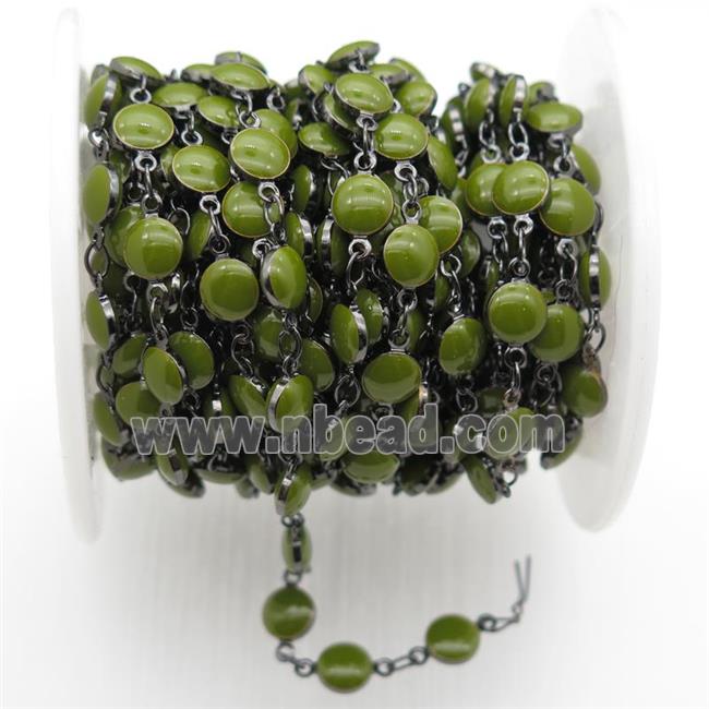 olive Porcelain Glass Chain, black plated
