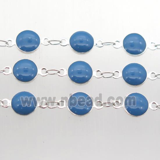 blue Porcelain Glass Chain, silver plated