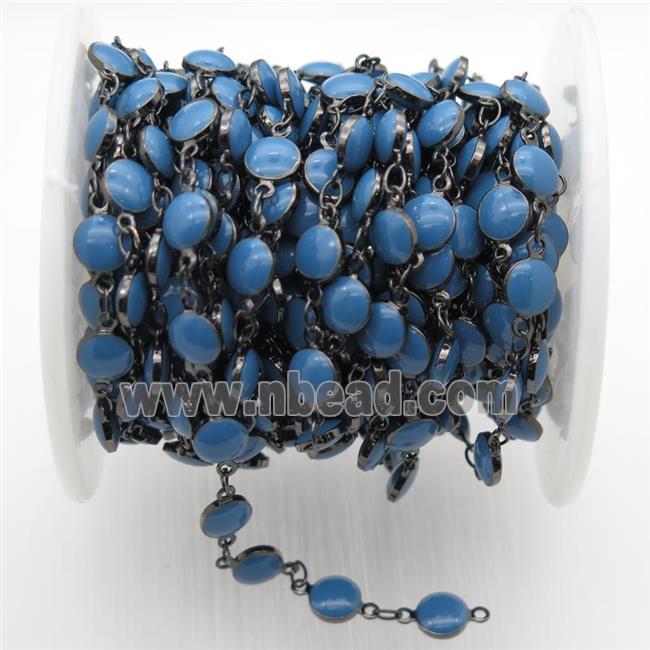 blue Porcelain Glass Chain, black plated