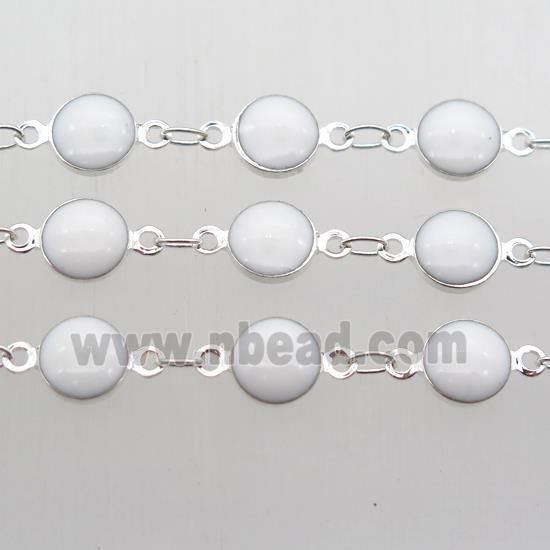 white Porcelain Glass Chain, silver plated