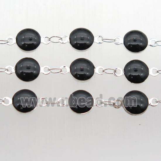 black Porcelain Glass Chain, silver plated