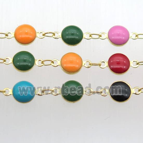 Porcelain Glass Chain, circle, gold plated, mix color