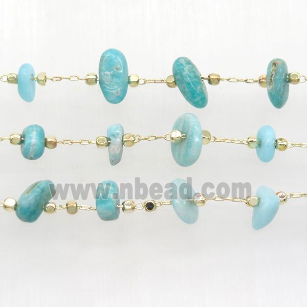Amazonite chip beads chain, gold plated