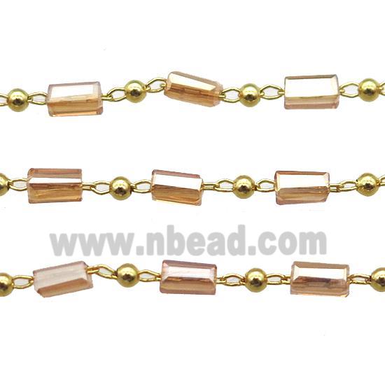 copper chain with champagne crystal glass beads, tube, gold plated