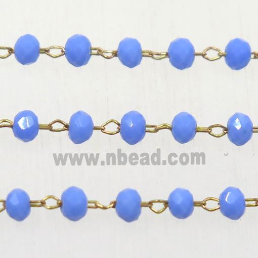 copper chain with blue rondelle Chinese Crystal Glass beads