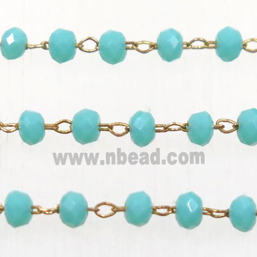 copper chain with green rondelle Chinese Crystal Glass beads