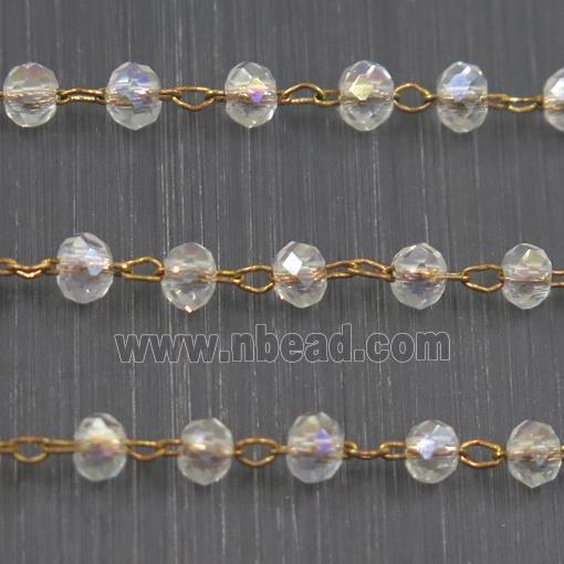 copper chain with white AB-color rondelle Chinese Crystal Glass beads