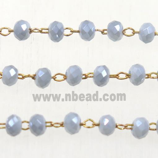 brass chain with grayblue rondelle Chinese Crystal Glass beads