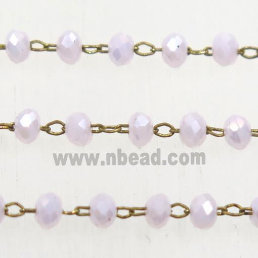 brass chain with pink Chinese Crystal Glass rondelle beads