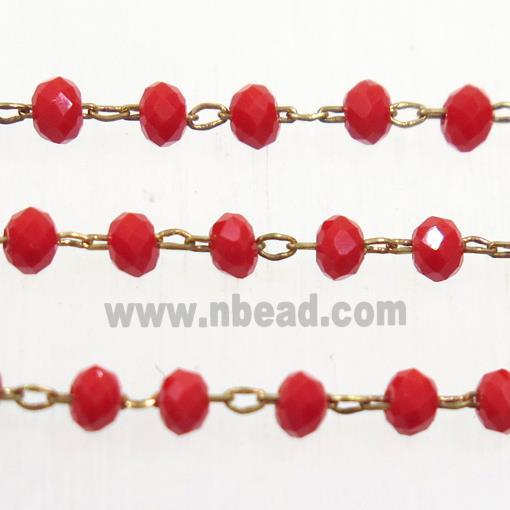 brass chain with ruby Chinese Crystal Glass rondelle beads