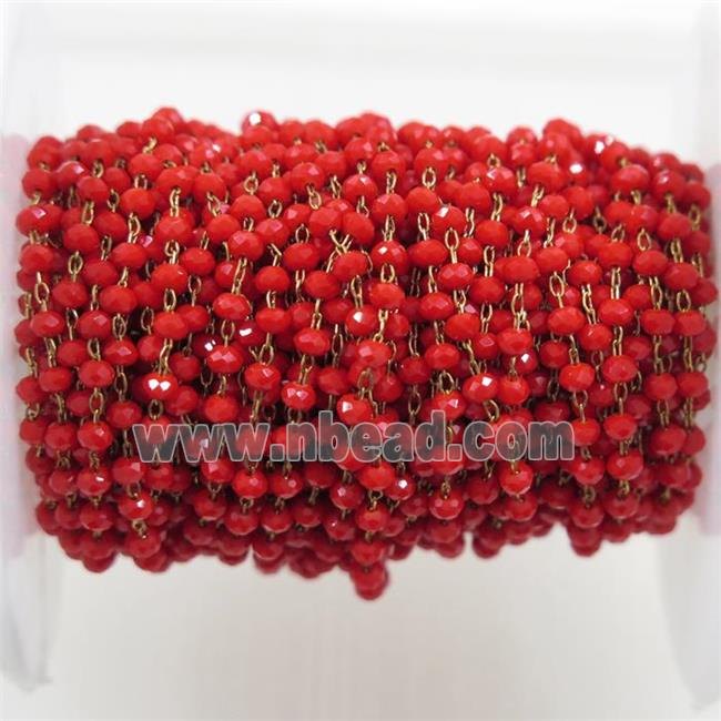 brass chain with ruby Chinese Crystal Glass rondelle beads