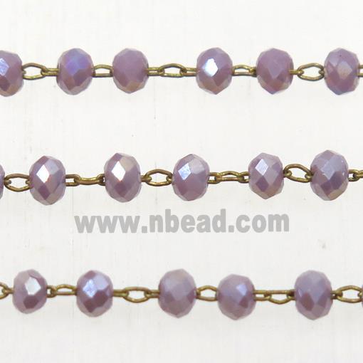 brass chain with purple Chinese Crystal Glass rondelle beads
