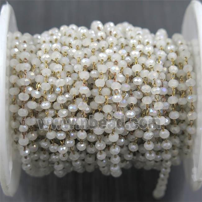 brass chain with white AB-color Chinese Crystal Glass rondelle beads