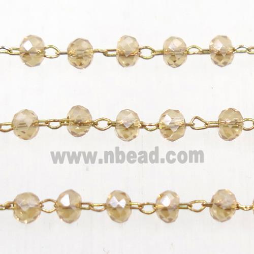 brass chain with gold champagne Chinese Crystal Glass rondelle beads