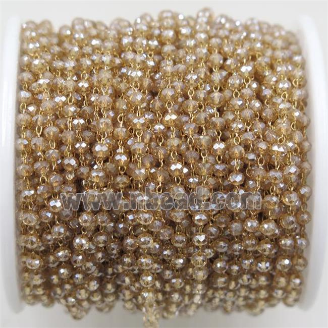 brass chain with gold champagne Chinese Crystal Glass rondelle beads