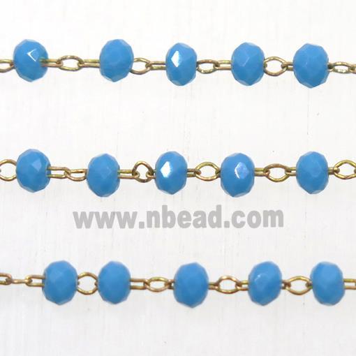 copper chain with blue rondelle Chinese crystal glass bead