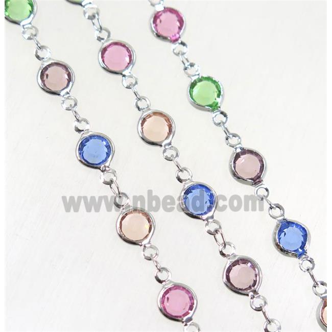 Copper Chain Pave Crystal Glass Multicolor Circle Platinum Plated