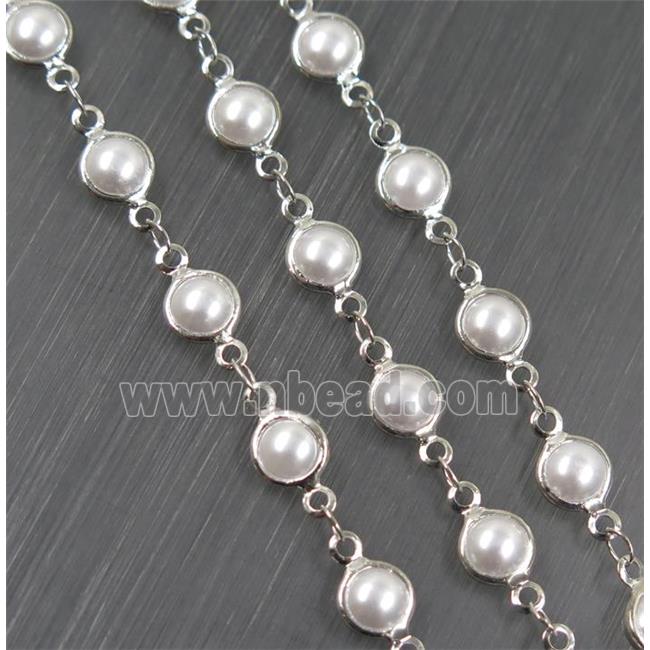 Copper Chain With White Pearlized Glass Platinum Plated