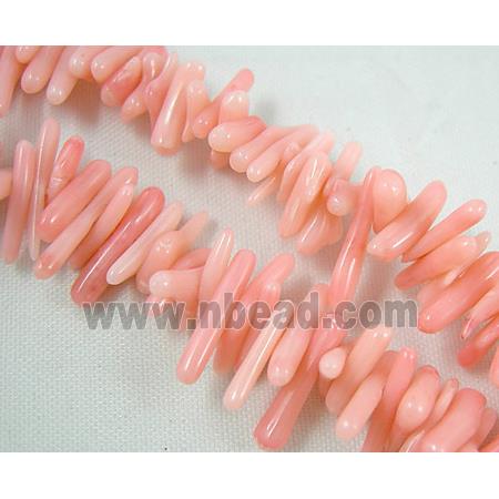 chip coral beads, dyed, pink