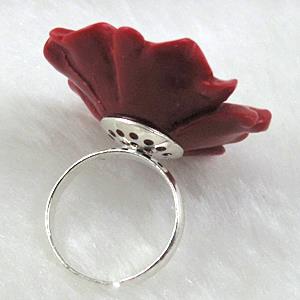 Compositive coral camellia flower, Finger ring, Red