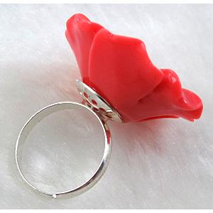 Ring with compositive Coral Flower, hot pink