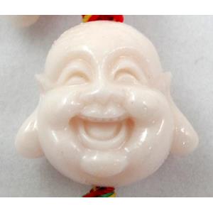Compositive coral bead, smile buddha, white