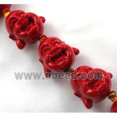 Compositive coral buddha charm beads, red