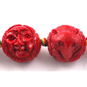 Compositive coral bead, face and fox