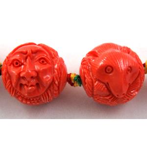 Compositive coral bead, face and fox