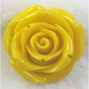 Compositive coral rose bead, yellow, half hole