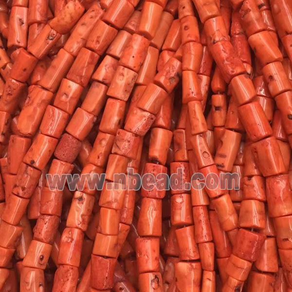 red Coral beads, tube