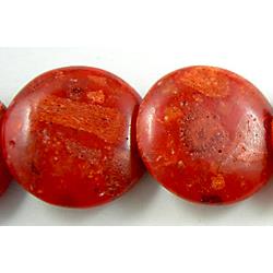 Natural Coral Beads, sponge, red, coin round