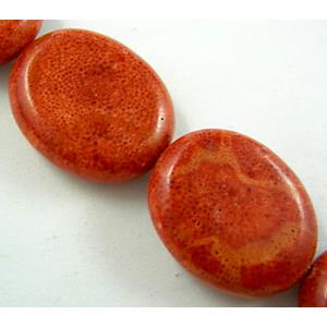 Natural Coral Beads, sponge, red, flat oval