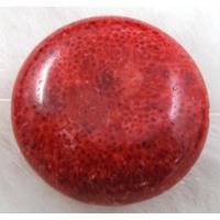 Natural Coral Beads, sponge, red, flat round