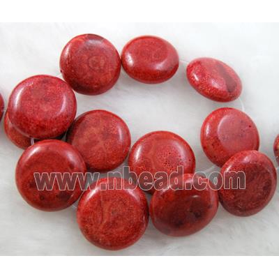 Natural Coral Beads, sponge, red, flat round